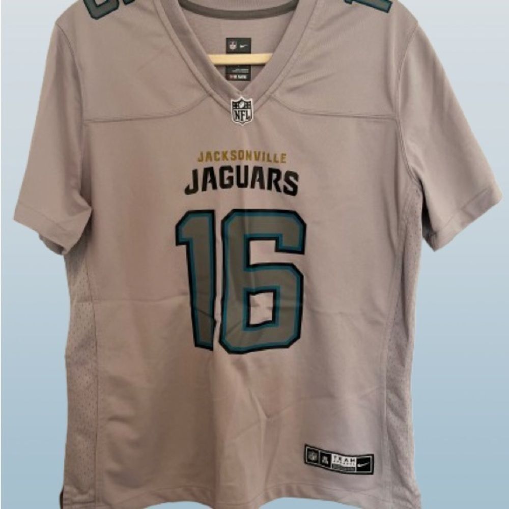 NFL JAGUARS Gray and Blue Jersey with V-Neck and Shoulder Accents